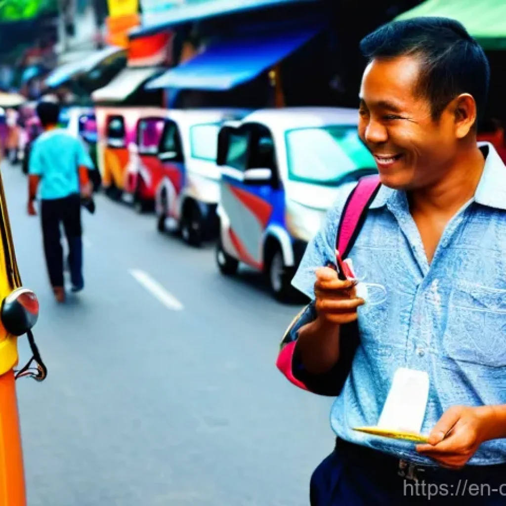 현지 택시와 뚝뚝 이용법 - **Prompt: Engaging in Friendly Fare Negotiation in Bangkok**
    A lively, photorealistic street sce...