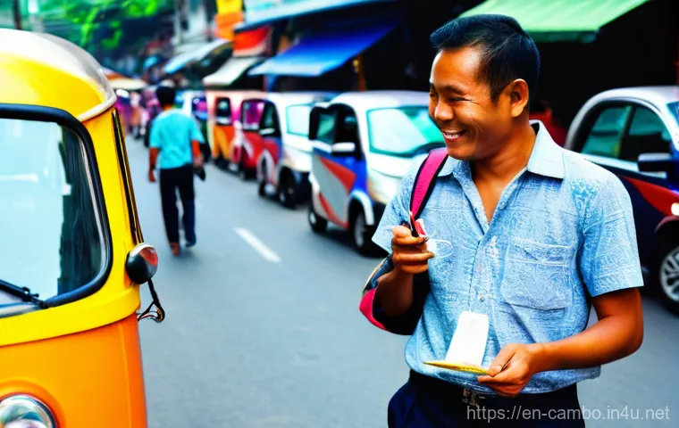 현지 택시와 뚝뚝 이용법 - **Prompt: Engaging in Friendly Fare Negotiation in Bangkok**
A lively, photorealistic street sce...
