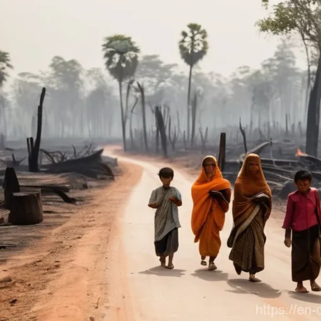 캄보디아 산불과 환경 문제 - **Prompt 1: Displaced Families Amidst Haze**
    "A poignant scene in rural Cambodia, depicting a sm...