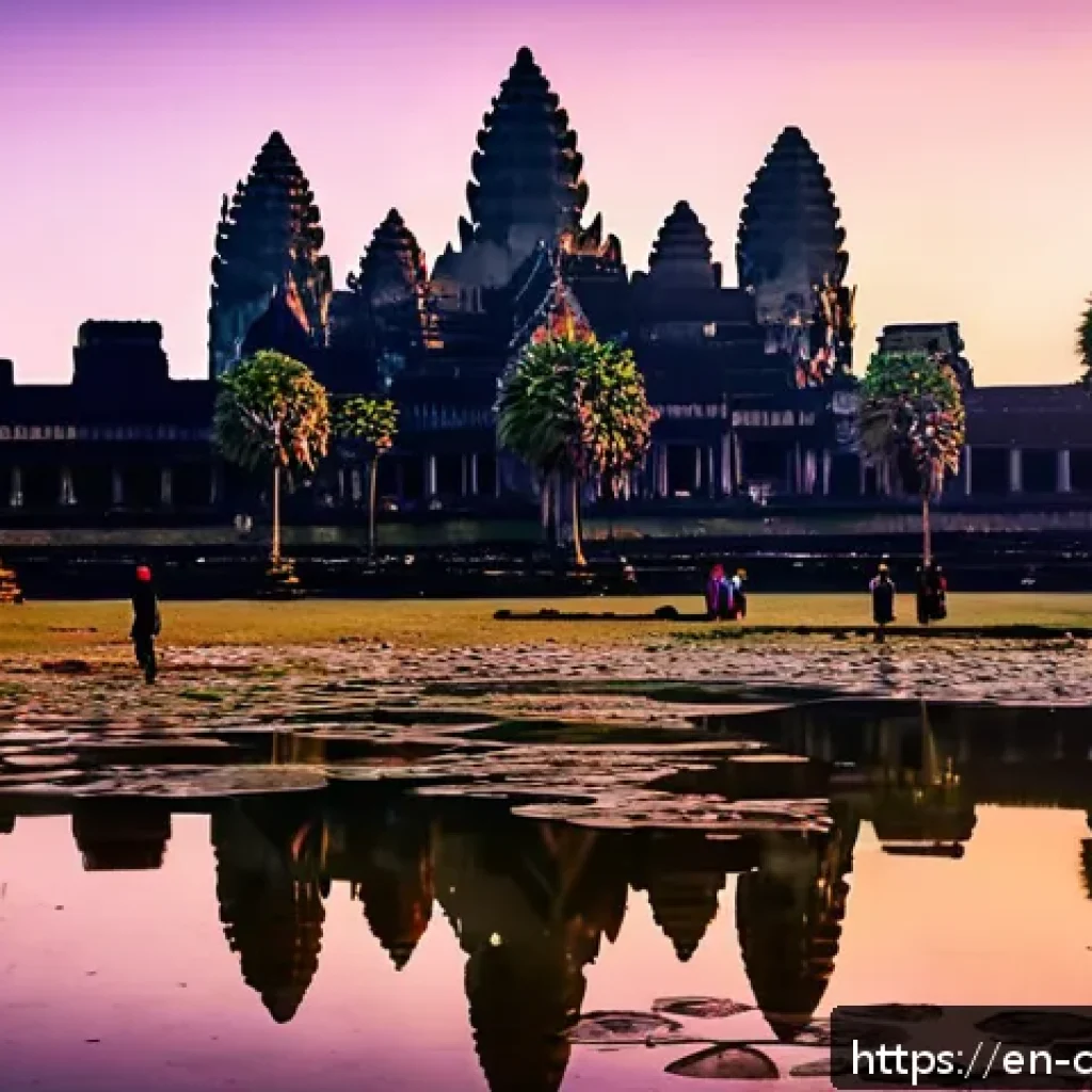 앙코르 와트 입장권 팁 - A vibrant early morning scene at Angkor Wat temple complex during sunrise, featuring the iconic main...