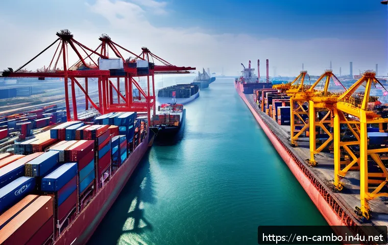 시하누크 경제특구 - A bustling industrial zone near a modern deep-water port in Southeast Asia, showcasing diverse facto...